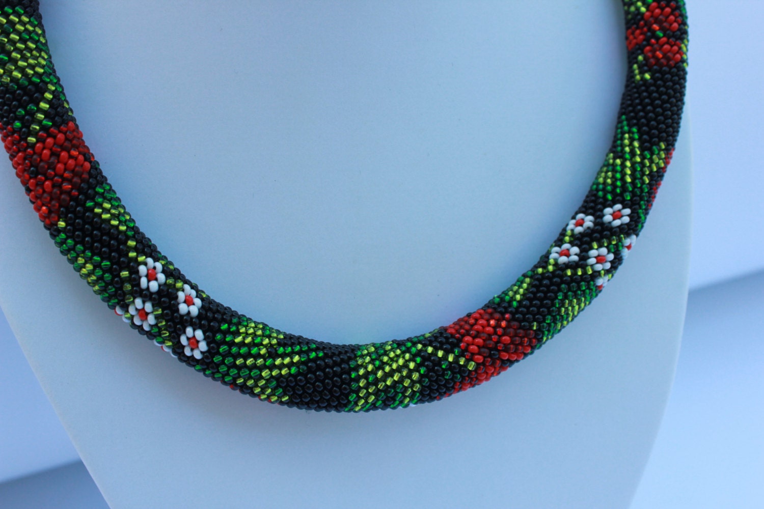 Beaded Crochet Choker: Floral Boho Statement Necklace, Handmade