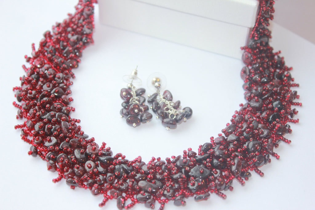 Red garnet earrings dangle earrings cluster Statement Minimalist Earrings Handmade raw crystal Cotton Anniversary Jewelry Gift Mothers day