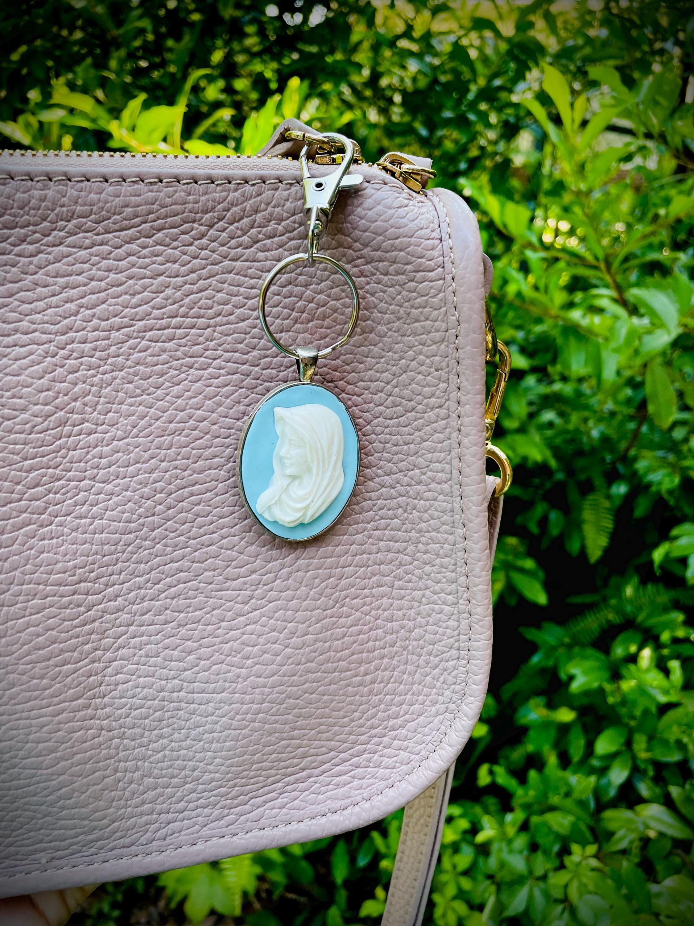 Virgin Mary Cameo Keychain: Antique Catholic Bag Charm