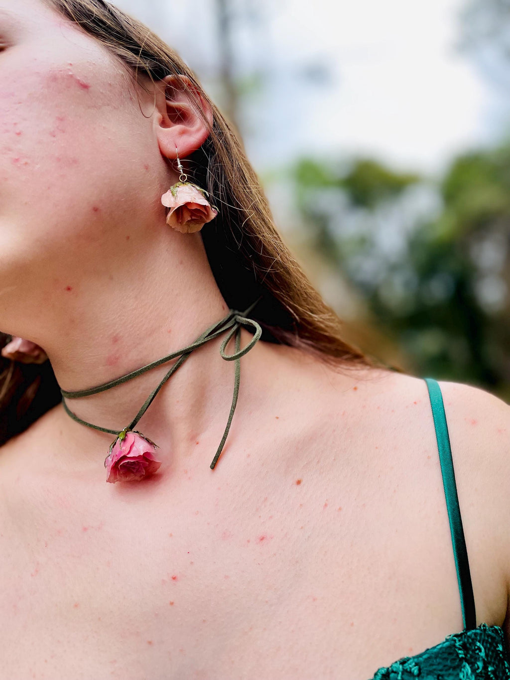 Real Rose Flower Choker - Botanical Floral Necklaces for Bride Whimsical Prom Bridesmaid Jewelry