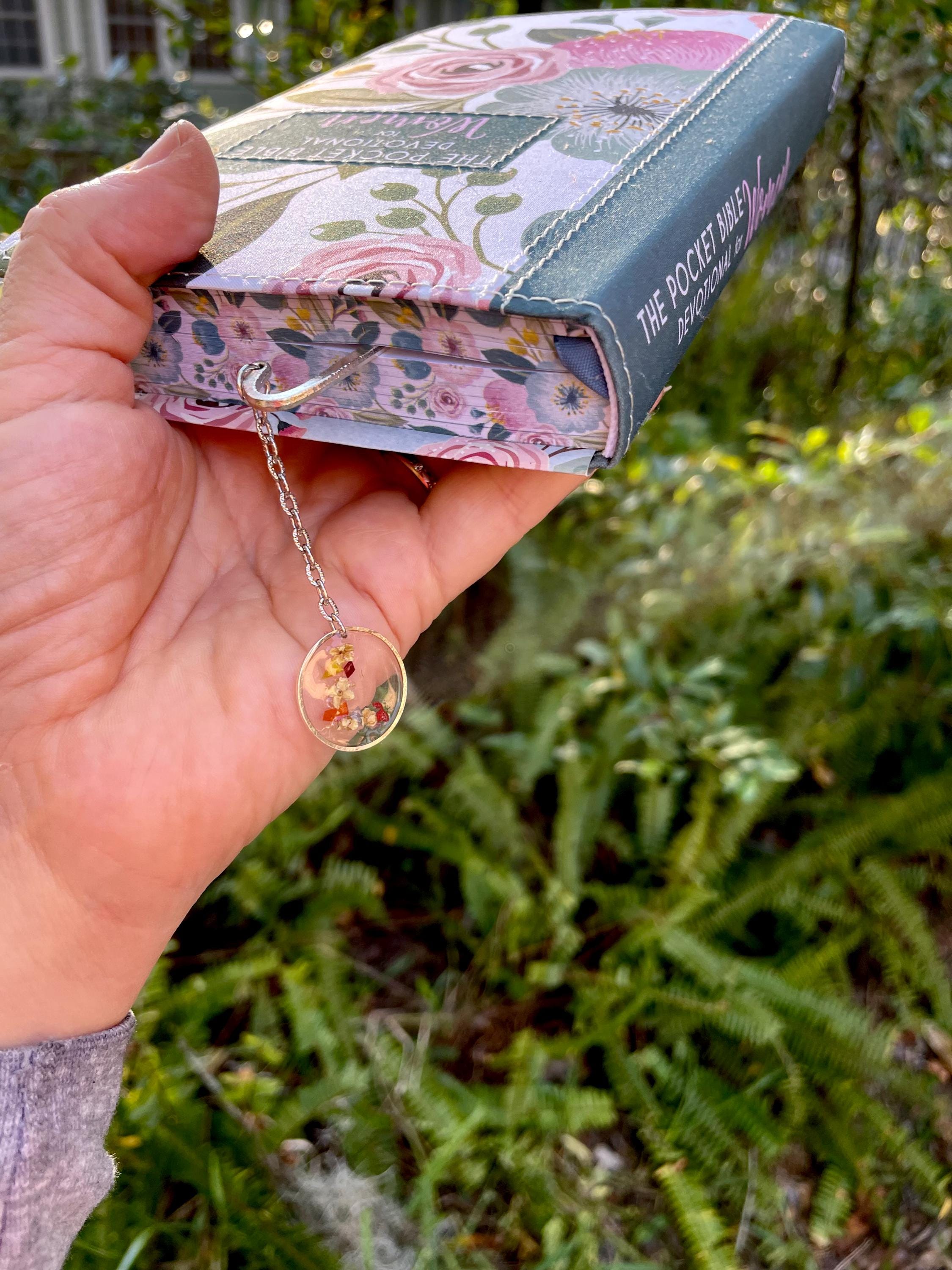 Pressed Birth Flower Initial Bookmark: Personalized Handmade Resin Bookmark Metal