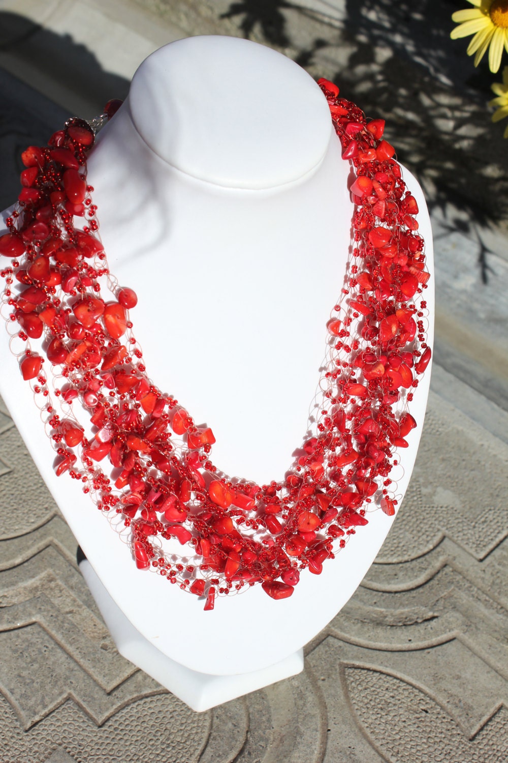 Christmas  personalized holiday gift for her mom, Red coral Necklace multi strand, Raw birthstone crystal necklace, custom gemstone jewelry