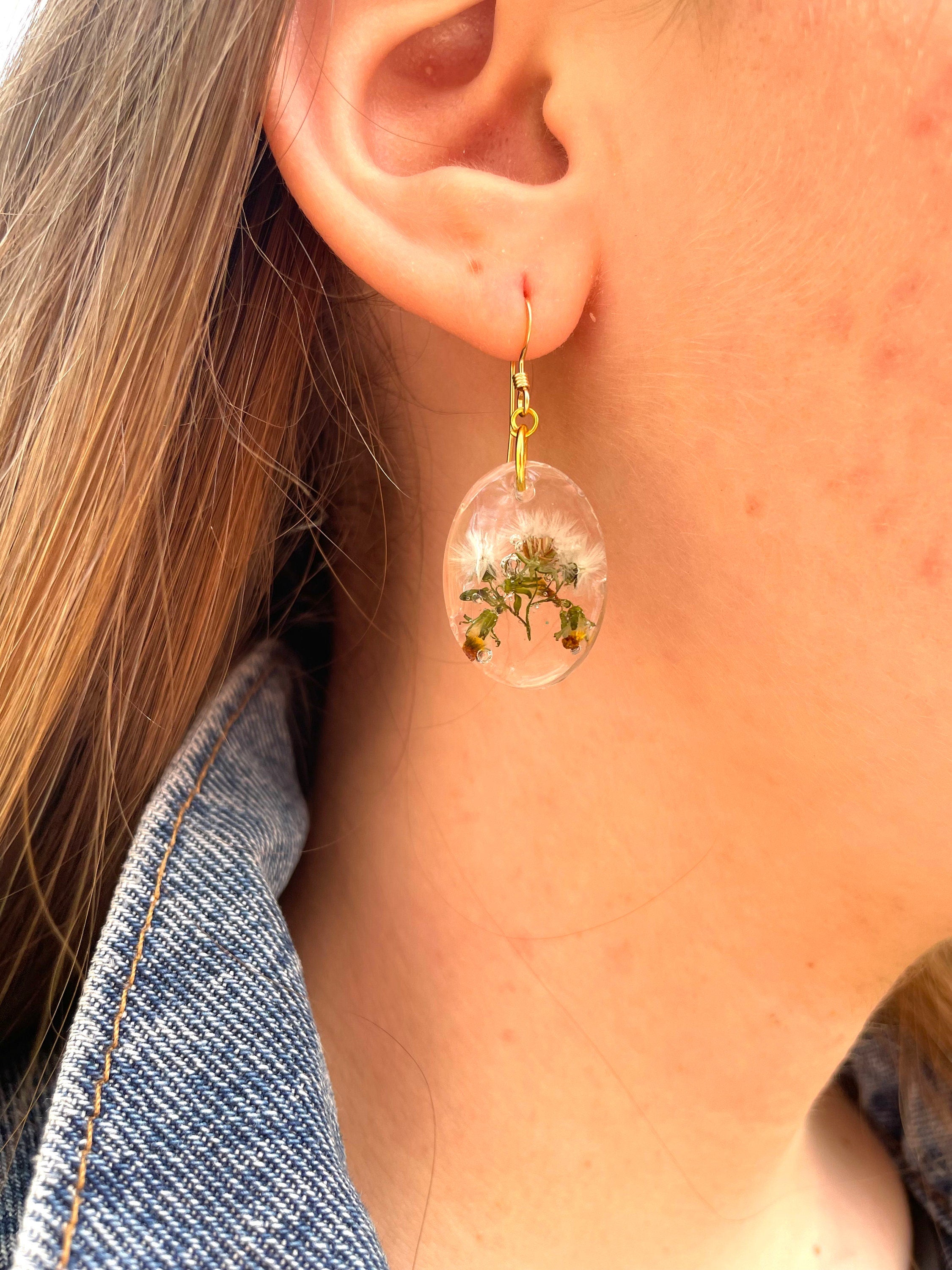 Dandelion Earrings: December Birth Flower, Resin Jewelry