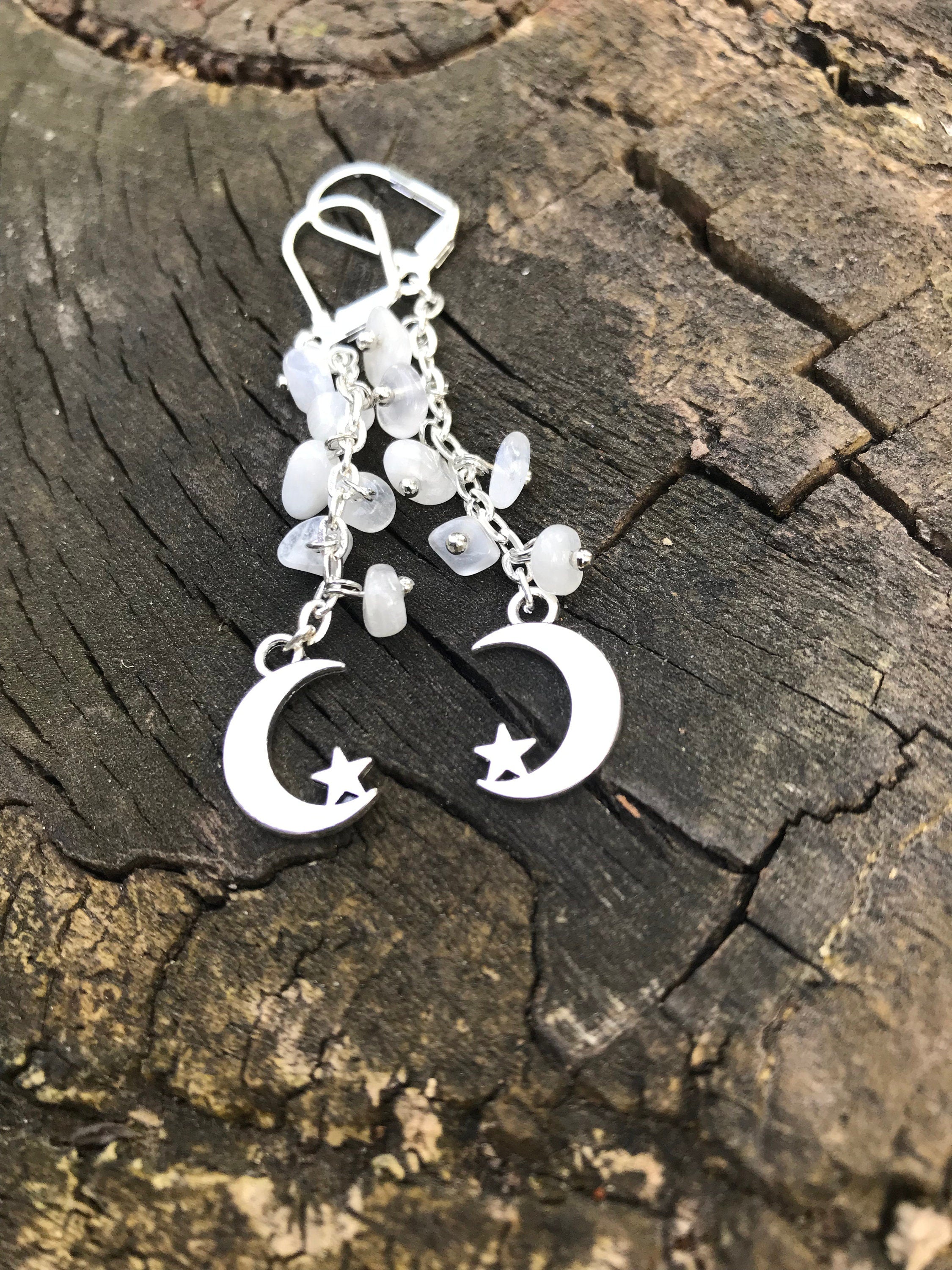 Acotar Moonstone celestial earrings silver Crescent Moon and Stars Moon Phase Jewelry birthstone gifts for her Birthstone Jewelry gifts mom