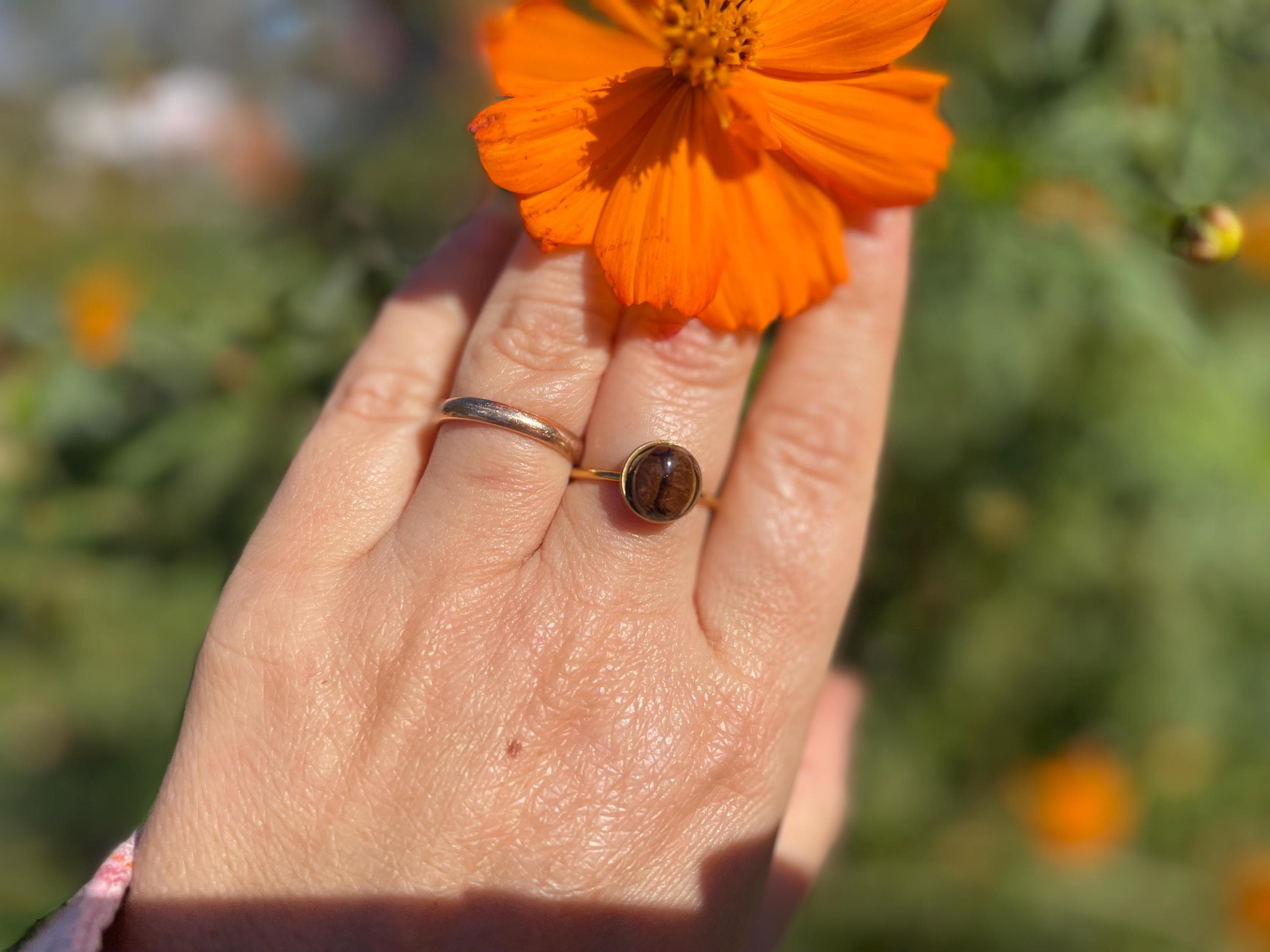 Resin Real Coffee Bean Ring: Adjustable Stainless Steel, Gift for Coffee Lovers