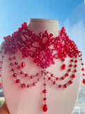 Red Crystal Necklace Wedding Prom Bib Lace Collar Garnet Statement Necklace Victorian Gothic Ruby necklace Edwardian necklace Custom Color
