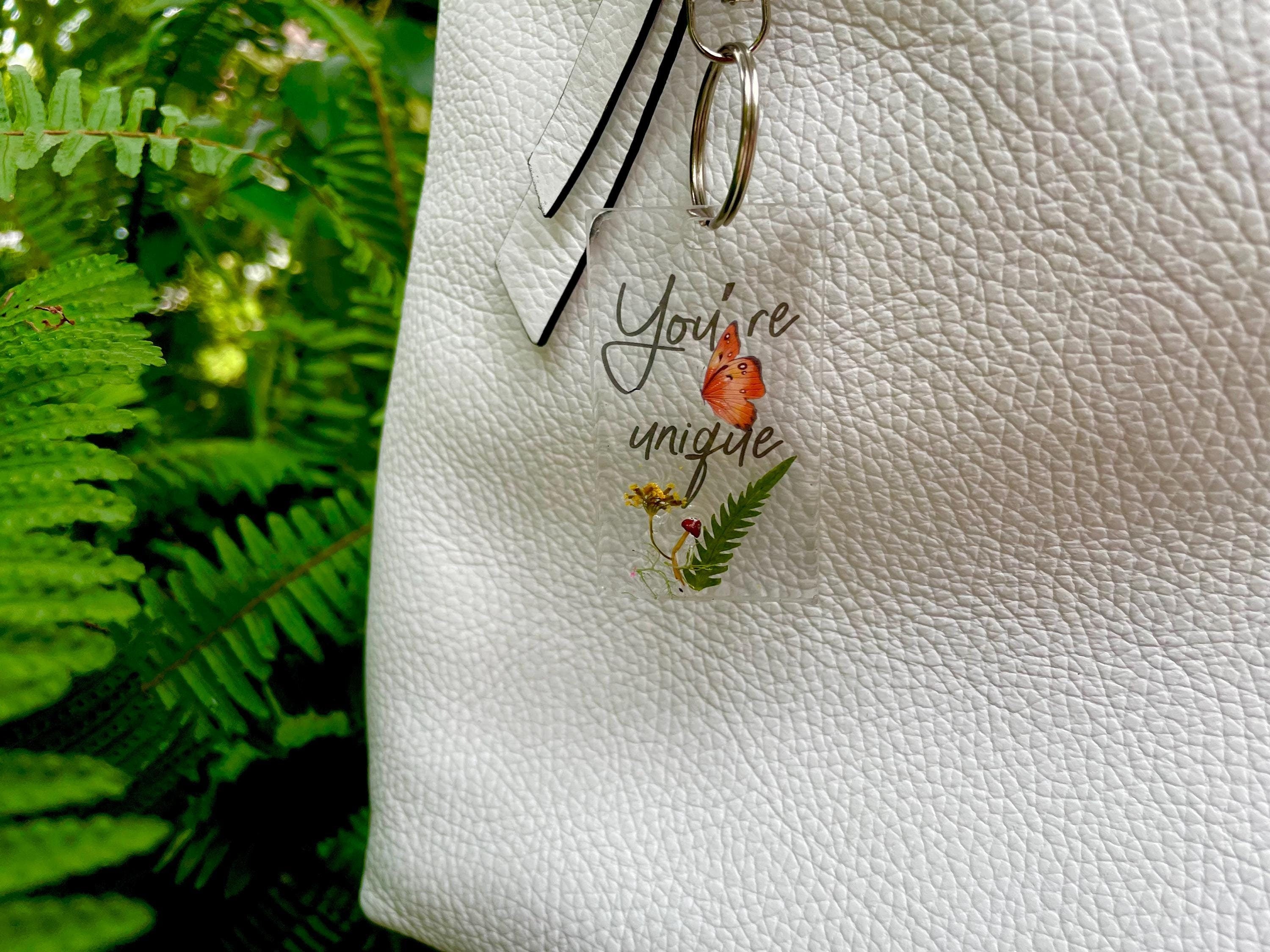 Resin Keychain: Real Mushroom, Fern & Wildflower Purse Charm