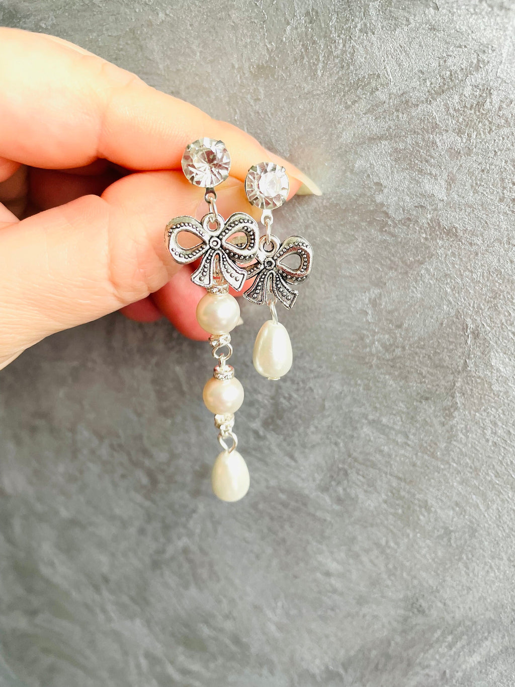 Bow Earrings Pearl Coquette Jewelry Bridal Earrings Swarovski Pearl Earrings Pearl Bow Earrings Post Earrings Gift For Her Bow Post Earrings