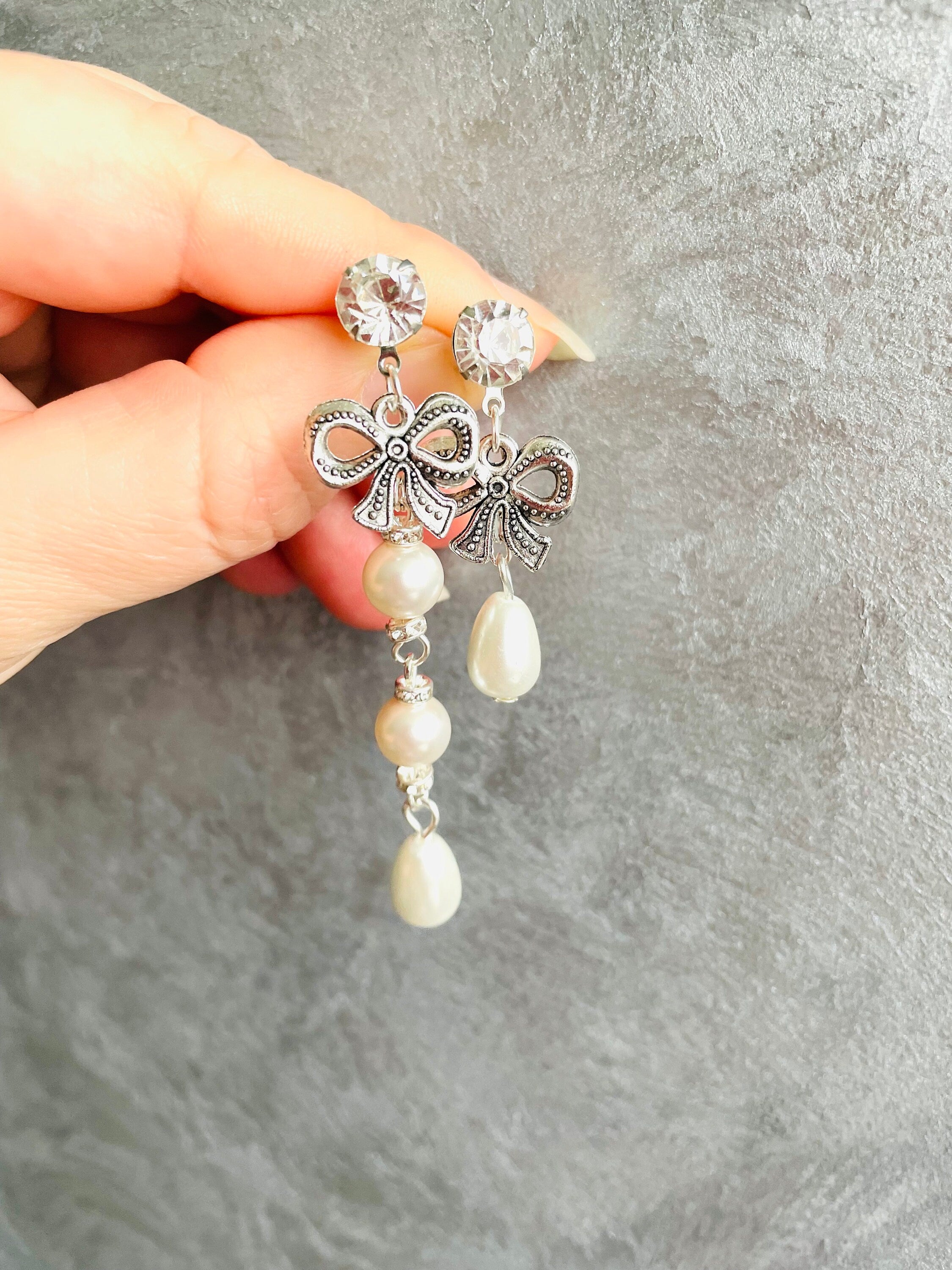 Bow Earrings Pearl Coquette Jewelry Bridal Earrings Swarovski Pearl Earrings Pearl Bow Earrings Post Earrings Gift For Her Bow Post Earrings