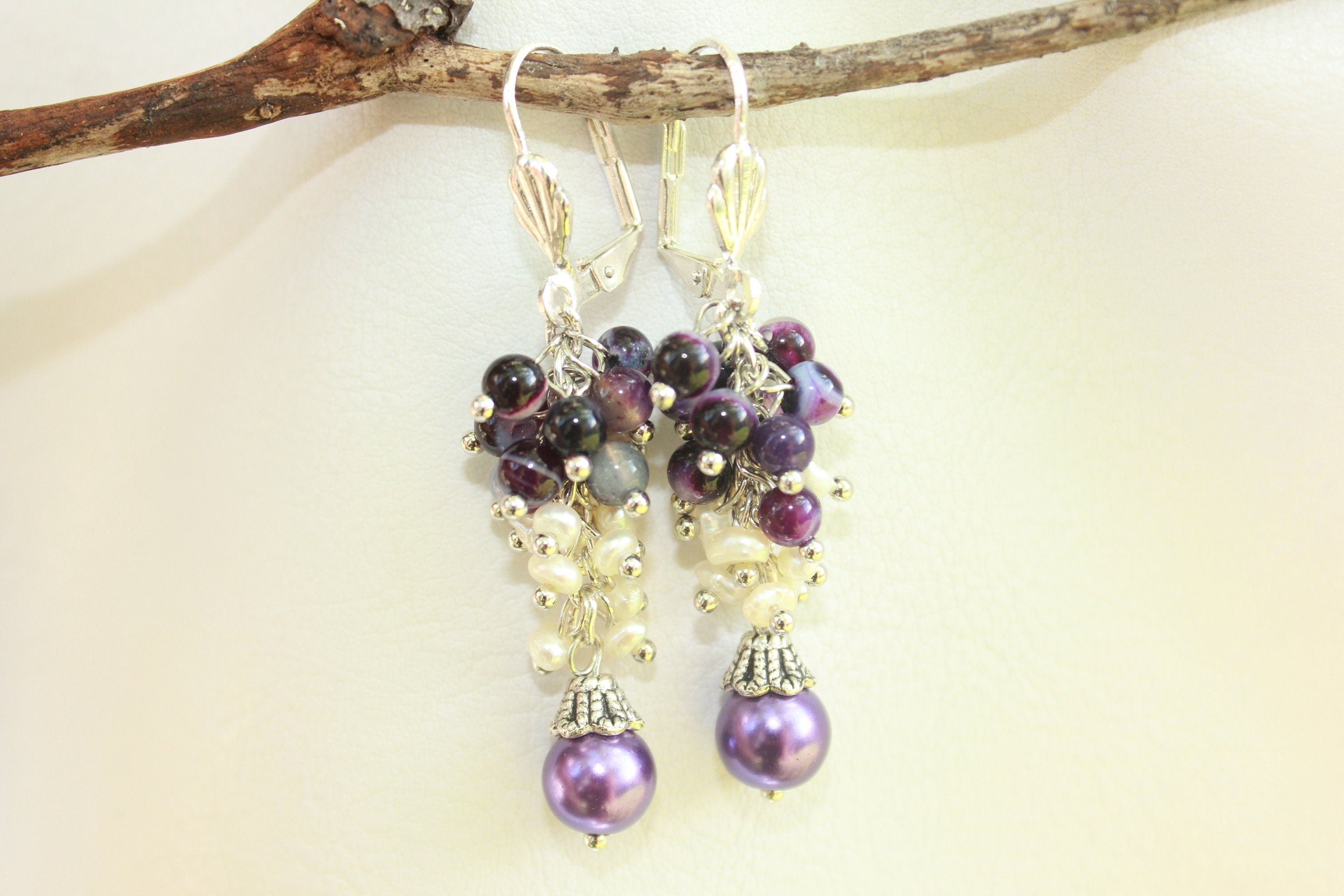 Amethyst Pearl Drop Earrings: Romantic Purple Dangle Jewelry February Birthstone