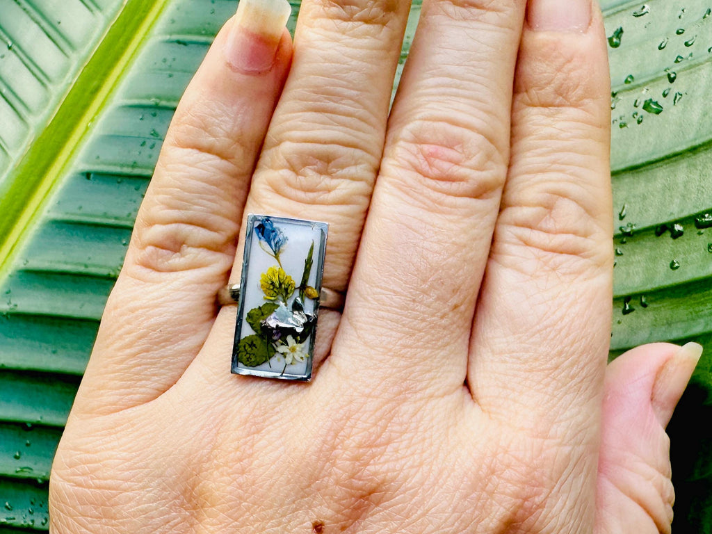 Tiny Butterfly Ring: Garden Inspired Botanical Pressed Flower Jewelry Resin