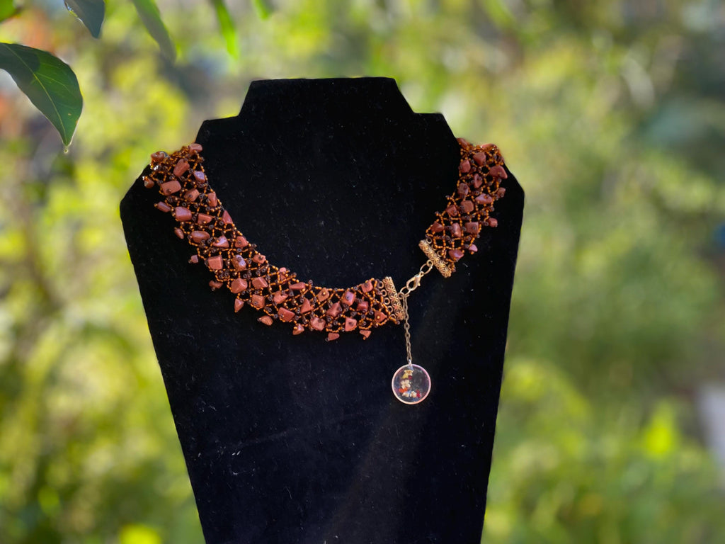 Goldstone Choker Necklace: Multi Strand Crystal Collar, Prom Bridal Jewelry