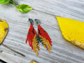 Unique handmade earrings, Burnt orange gold statement earrings, Leaf stud earrings big, Long seed beaded Fringe earrings, jewelry for her