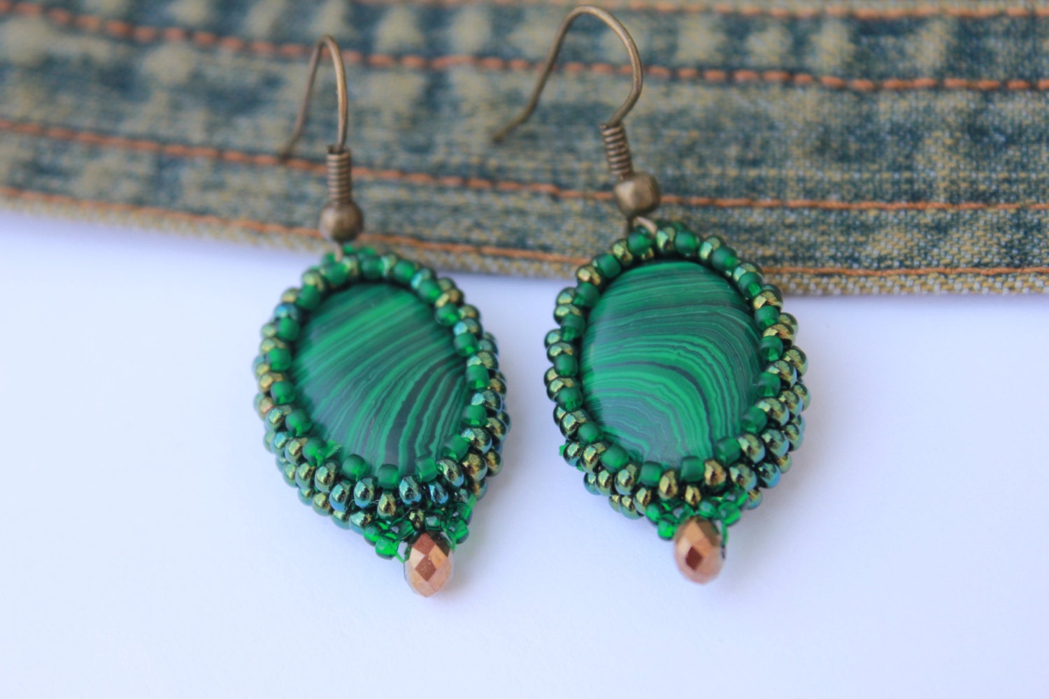 Handmade Malachite Dangle Earrings: Green Gemstone Beaded Jewelry