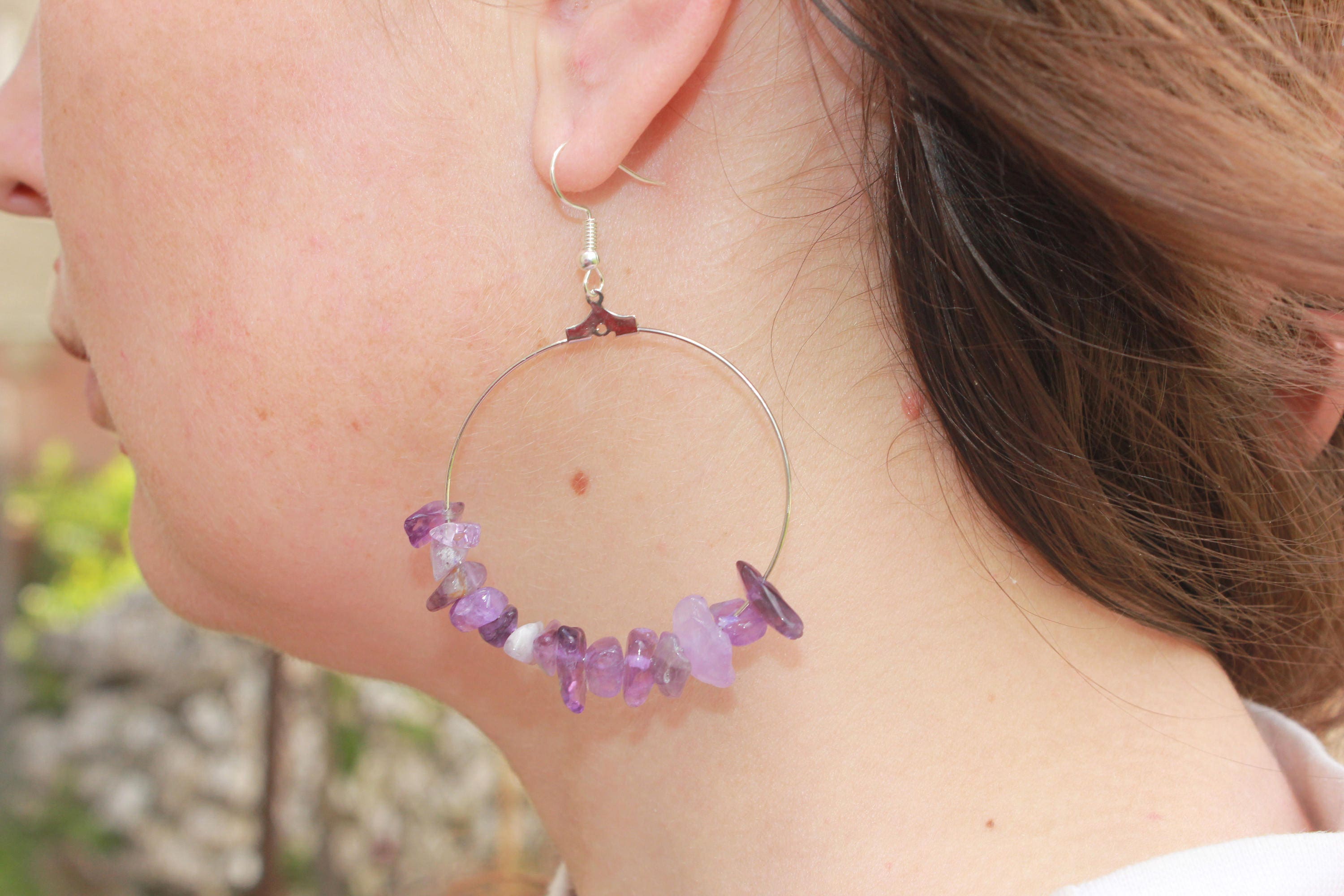 Amethyst earrings, Custom hoop earrings with Amethyst beads, jewelry gift daughter, crystal hoop earrings, February Birthstone earrings wife