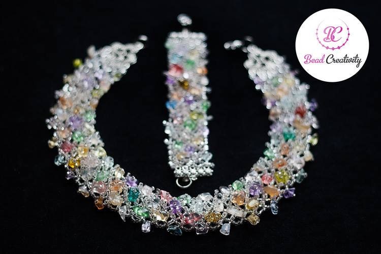 Silver beaded necklace collar with rainbow crystals, sparkly necklaces for women, custom birthstone necklace, Personalized birthday gifts