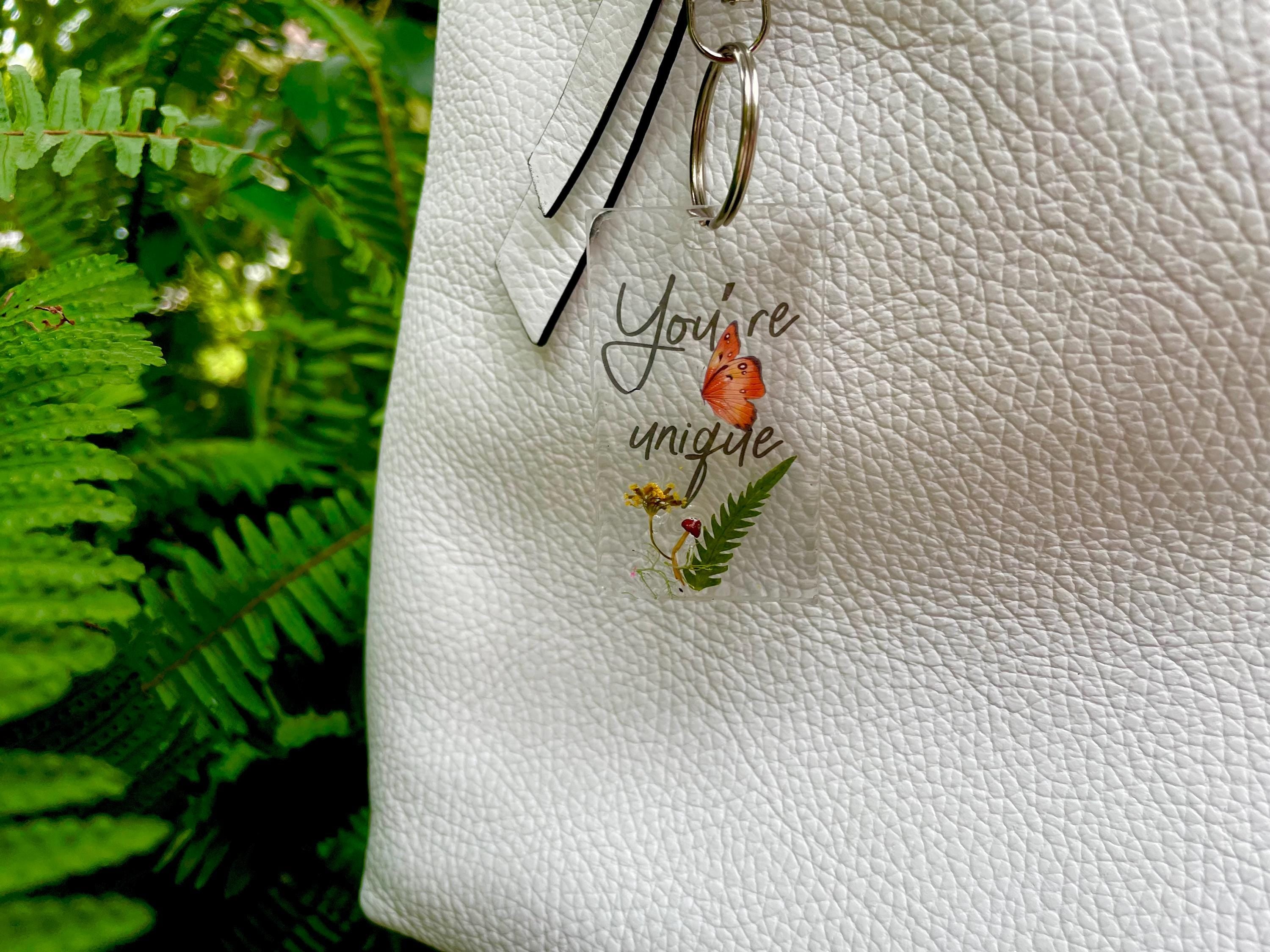 Resin Keychain: Real Mushroom, Fern & Wildflower Purse Charm