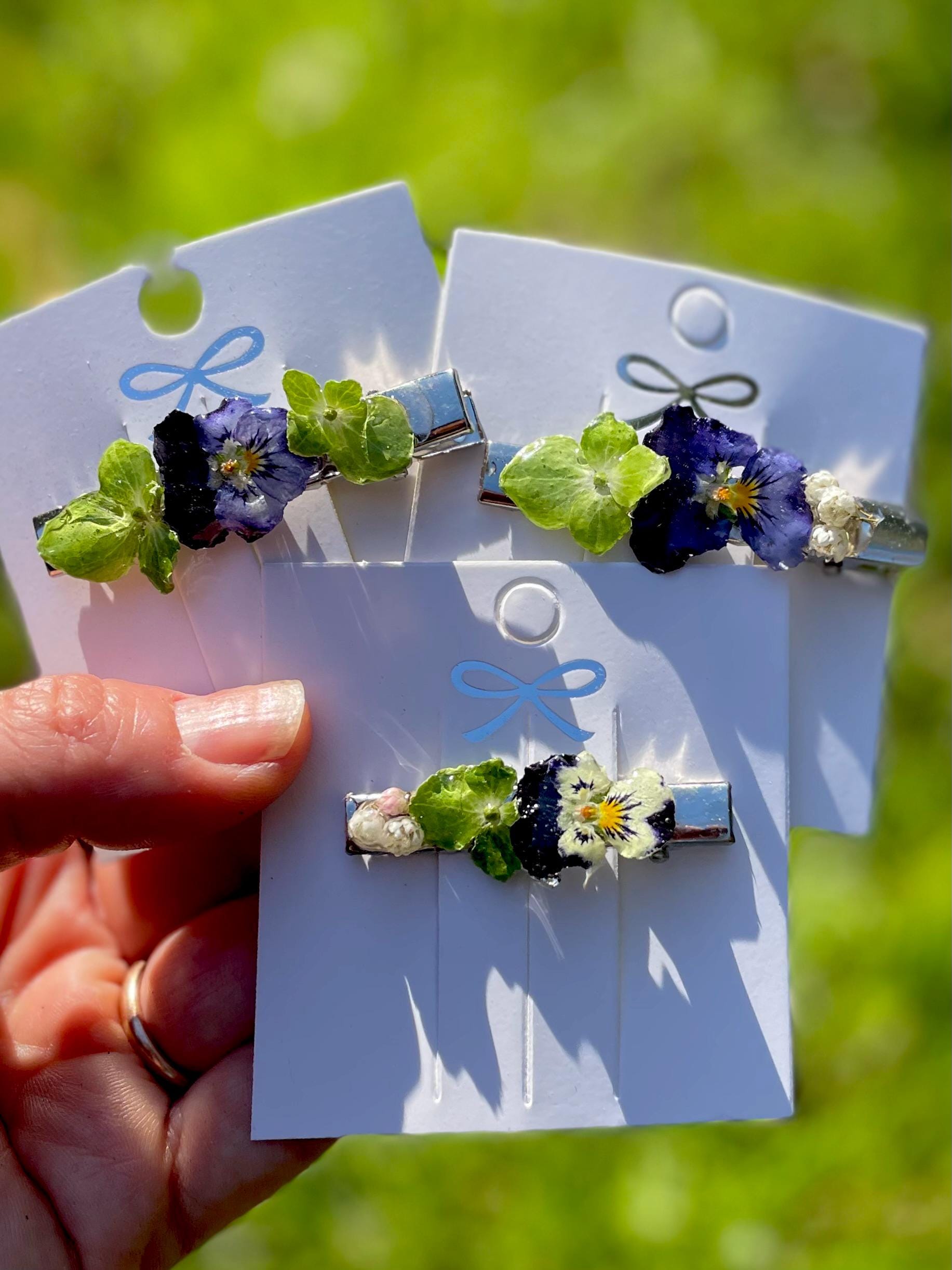 Real Viola and Hydrangea Flower Hair Clip: Purple and Green Nature Inspired Hair Accessories for Flower Girl Proposal