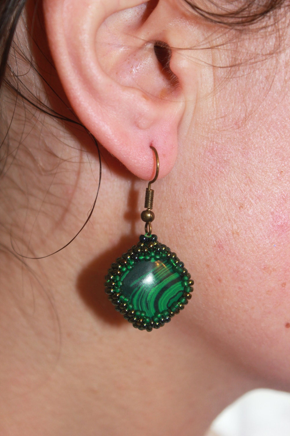 Malachite earrings, crystal earrings, gemstone green stone earrings, simple earrings, dangle square earrings, Mothers Day gift for her mom