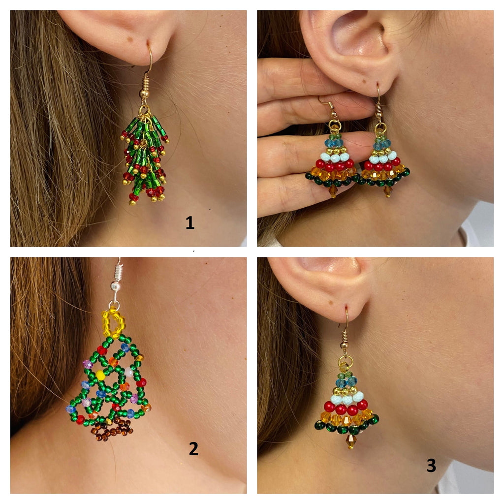 Cute rainbow Christmas tree earrings dangle, Austrian Crystal Christmas Tree Earrings Unique holiday gift for best friend handmade