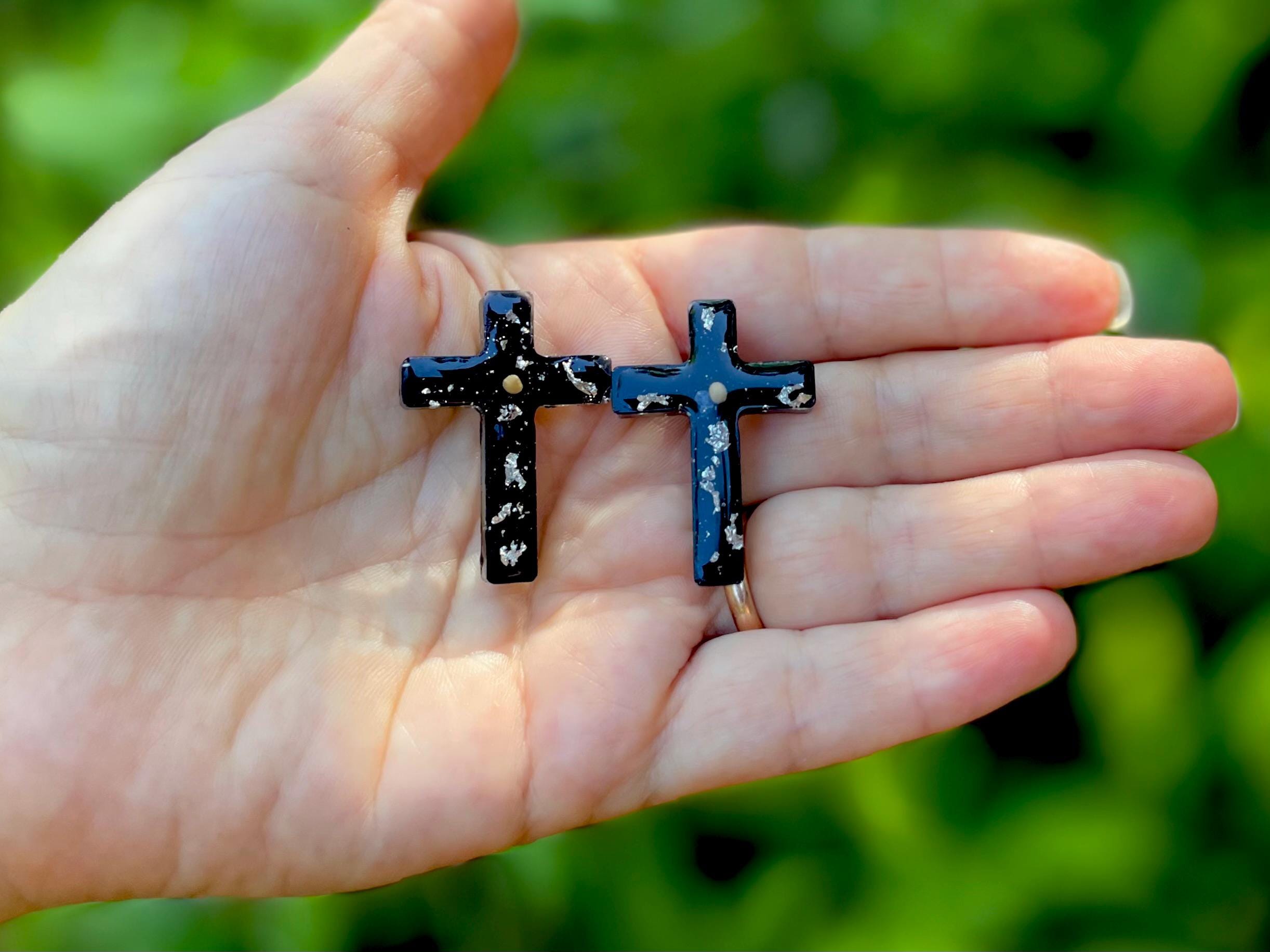 Black Cross Brooch for Men/Women: Mustard Seed Catholic Gift, 1.7 Inch