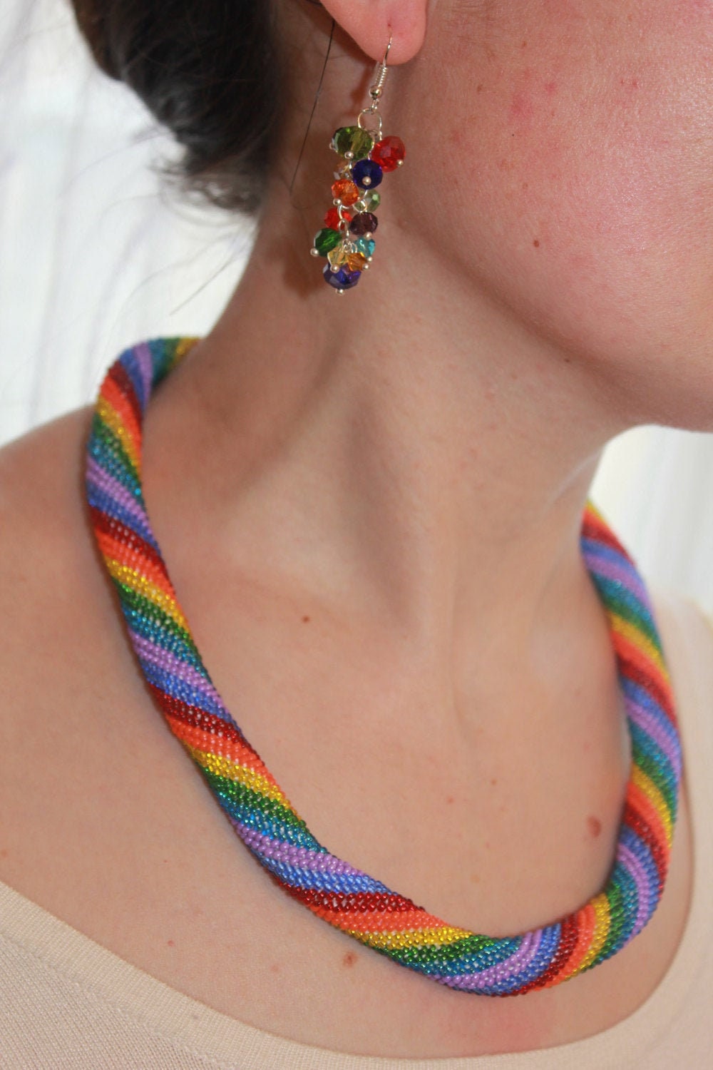 Handmade Rainbow Crystal Cluster Earrings: Colorful Dangle Jewelry