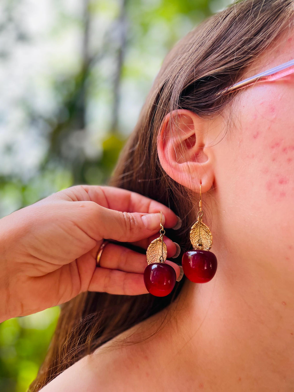 Handmade Cherry Dangle Earrings: Gold Filled Hooks, Summer Jewelry