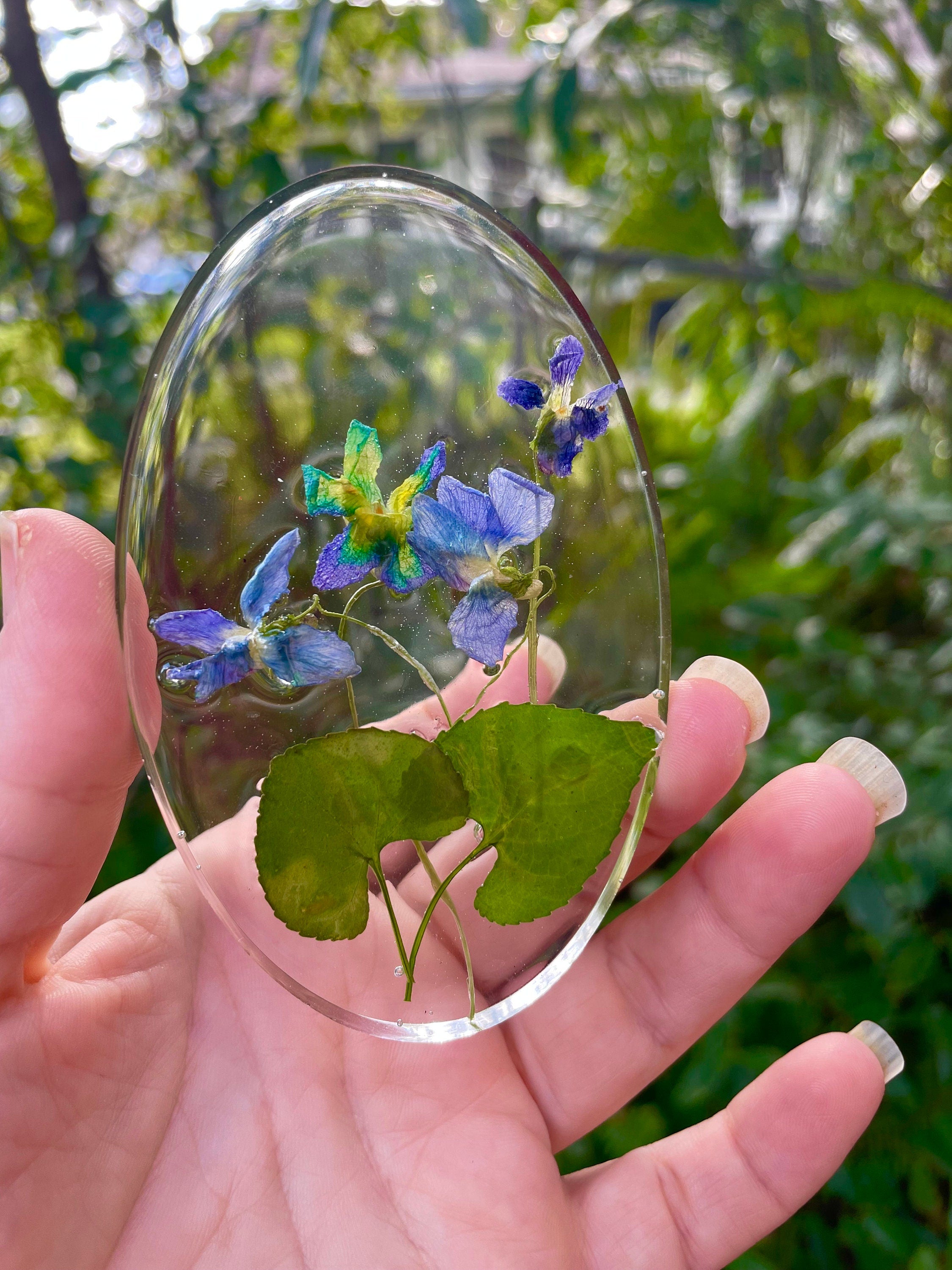Resin Easter Egg Ornament: Real Violet and Fern Botanical Decor