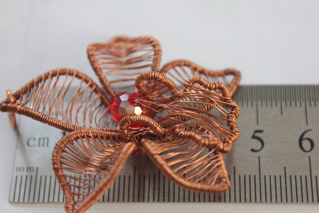 Orchid flower pendant necklace, copper flower necklace, anniversary gift, wire wrapped pendant, best friend birthday, mothers day gift idea