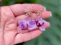 Real Orchid Earrings: Gold Bow Earrings Resin, Unique Purple Wedding Bridal Jewelry Galentine