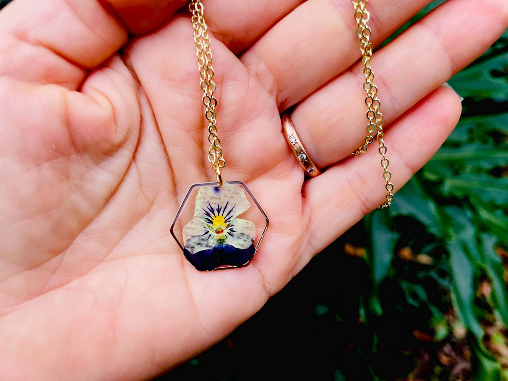 Real Violet Flower Necklace with Initial Pendant | Personalized Unique February Birthday Gift for Her