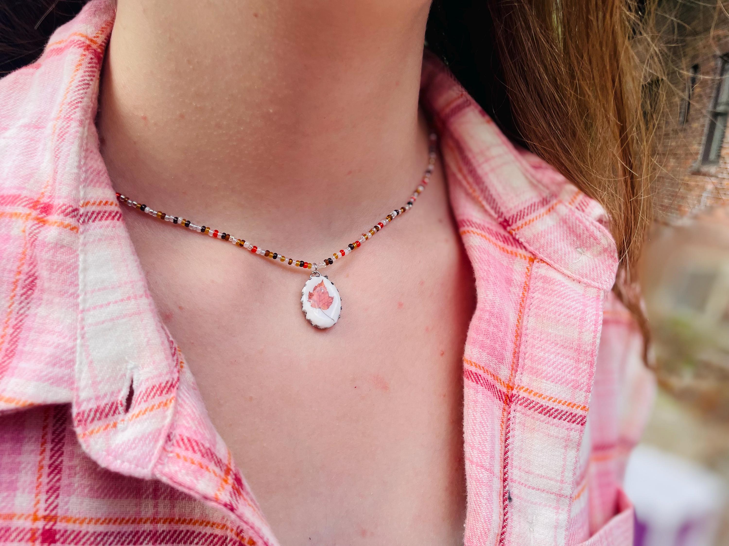 Dainty Seed Bead Choker: Handmade Cold Porcelain Fruit Charm Necklace