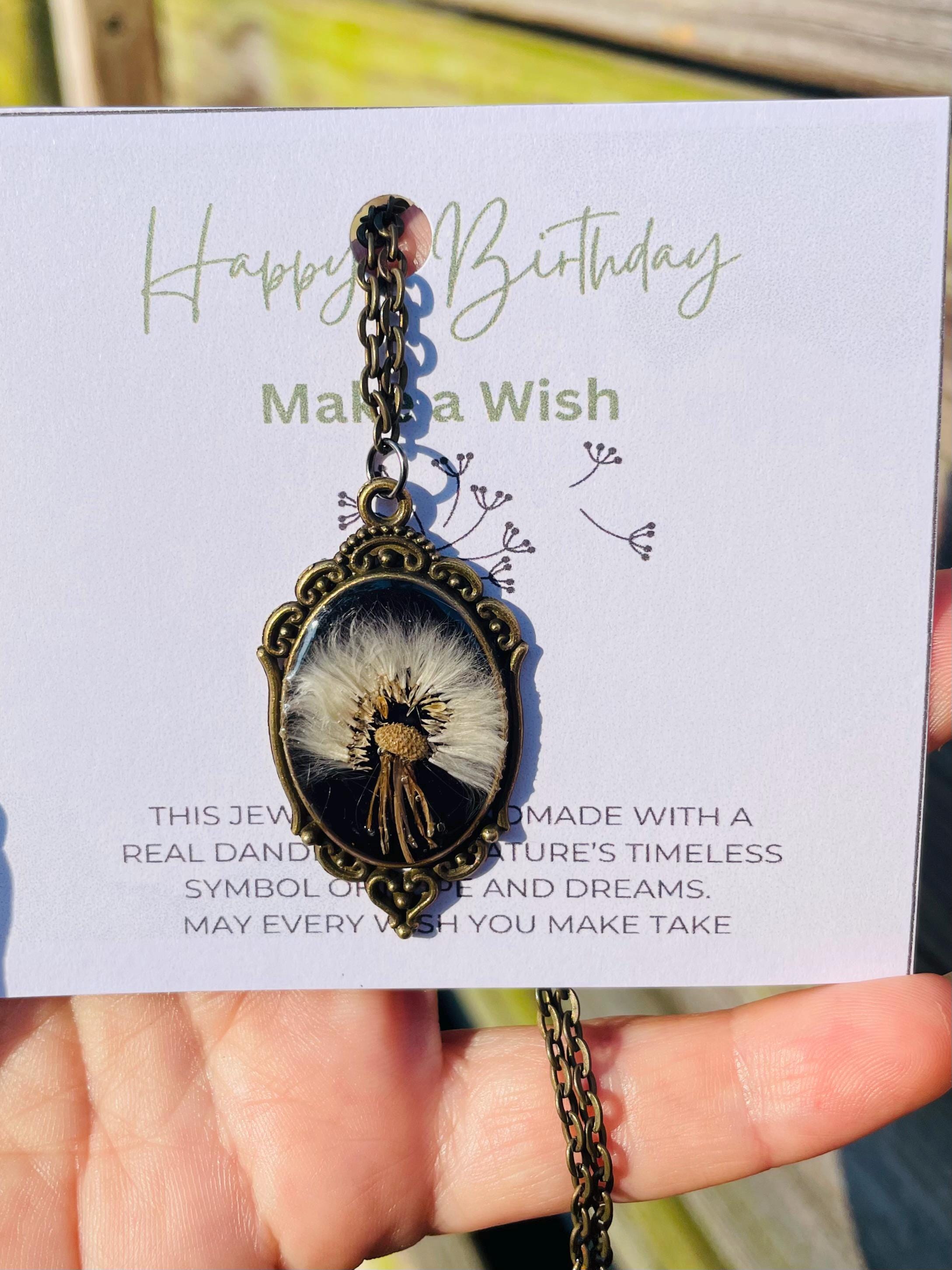 Real Dandelion Pendant Necklace Vintage Cameo Style: 30th Birthday Gift