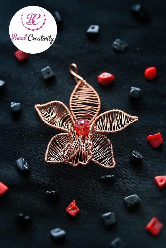 Orchid flower pendant necklace, copper flower necklace, anniversary gift, wire wrapped pendant, best friend birthday, mothers day gift idea