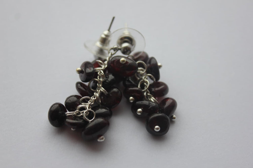 Red garnet earrings dangle earrings cluster Statement Minimalist Earrings Handmade raw crystal Cotton Anniversary Jewelry Gift Mothers day
