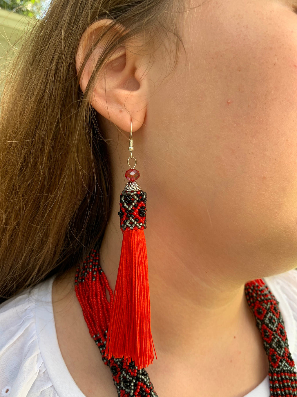 Red and black Folk Ukrainian necklace Ukrainian Beaded Necklace Seed bead vyshyvanka necklace Multistrand red and gray necklace Bohemian