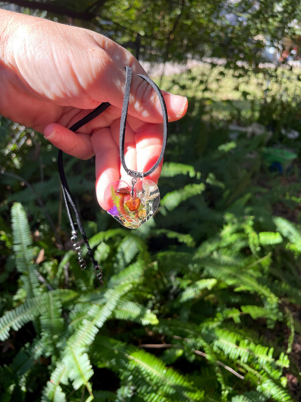 Personalized Mushroom Heart Pendant Necklace: Dried Moss Terrarium Jewelry, Custom Birthstone Choker