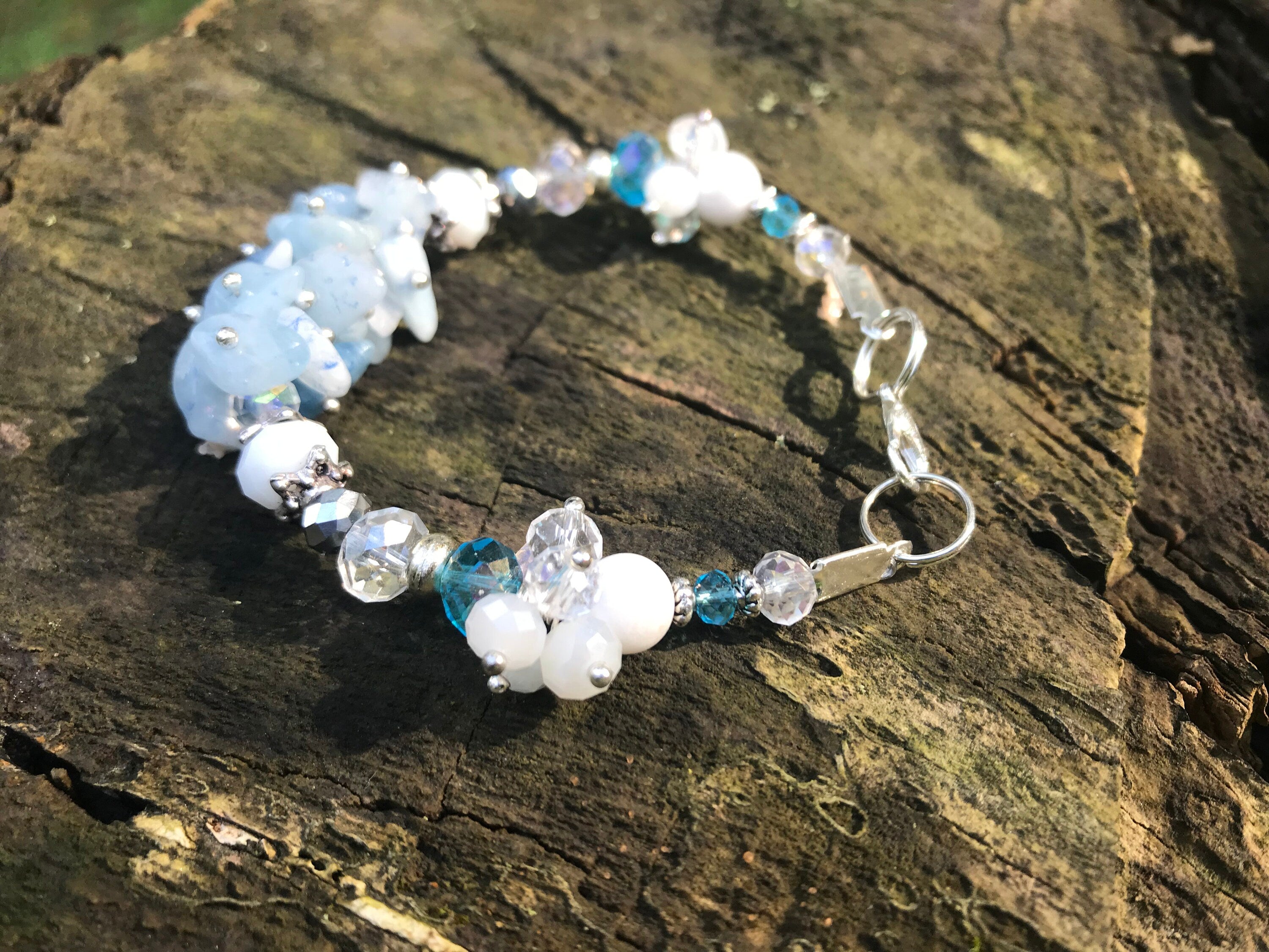 Aquamarine bracelet for bridesmaid, custom raw crystal bracelet best friend gift, Gemstone jewelry, personalized gifts for mom from daughter