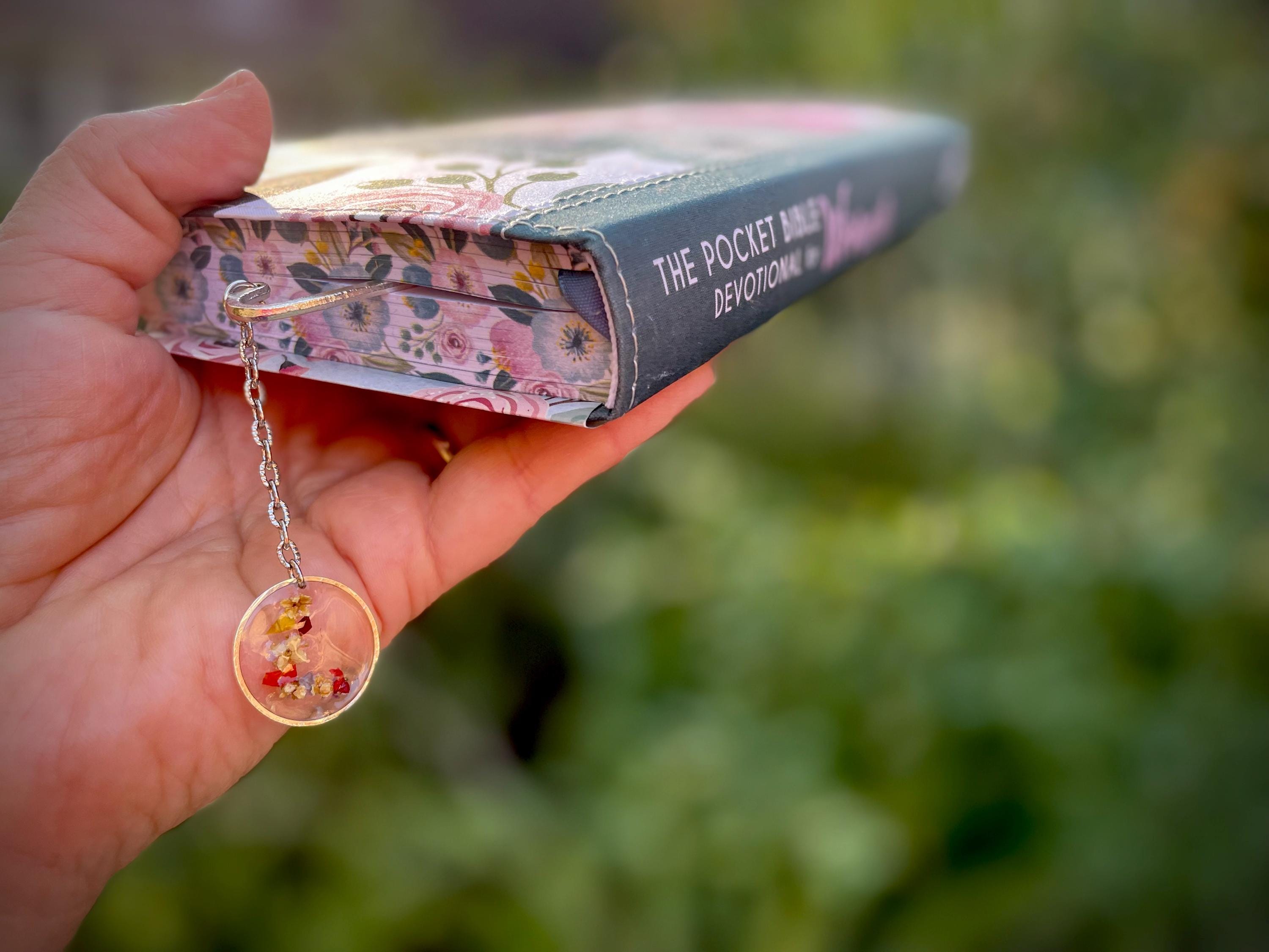Pressed Birth Flower Initial Bookmark: Personalized Handmade Resin Bookmark Metal