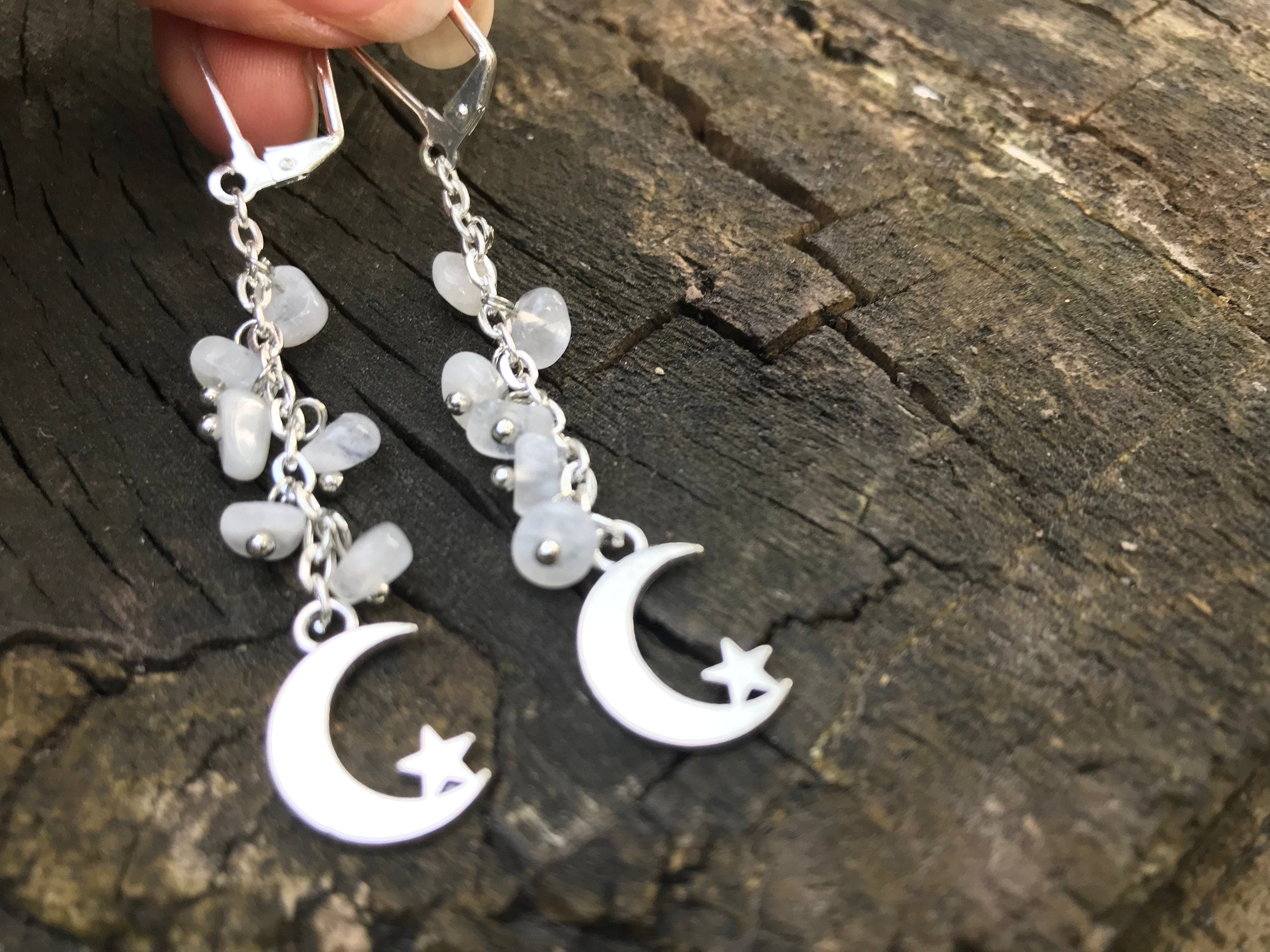 Acotar Moonstone celestial earrings silver Crescent Moon and Stars Moon Phase Jewelry birthstone gifts for her Birthstone Jewelry gifts mom