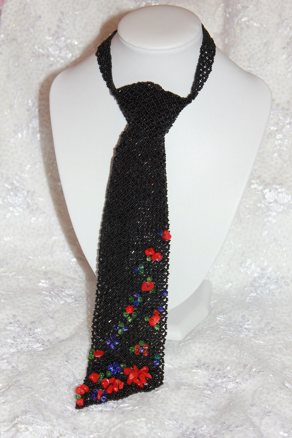 Office Style Necklace for Women, beaded tie, Office Fashion Necklace, Lady Boss Gift, Black Tie Necklace, Seed Bead Tie, women tie unique