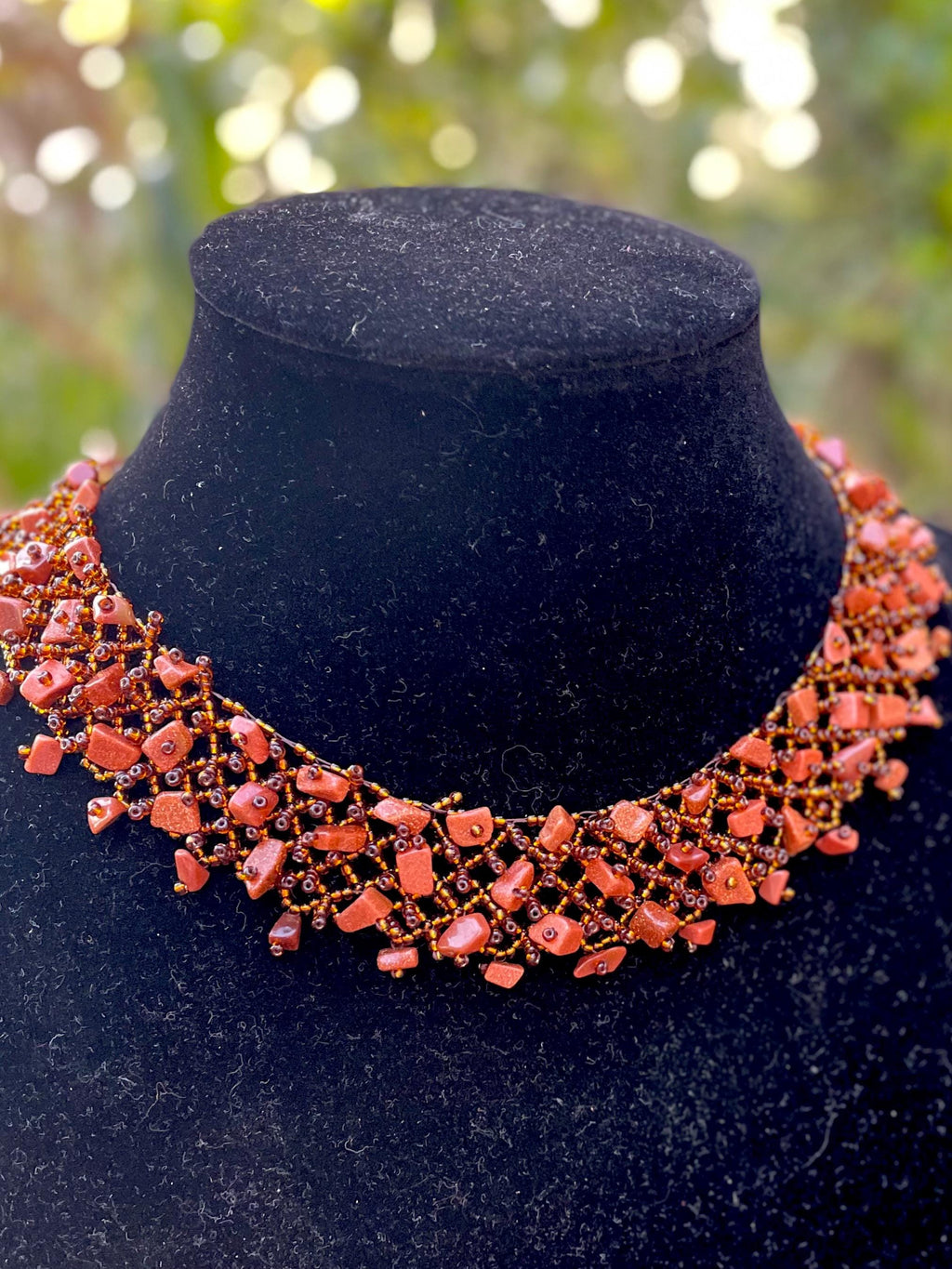 Goldstone Choker Necklace: Multi Strand Crystal Collar, Prom Bridal Jewelry