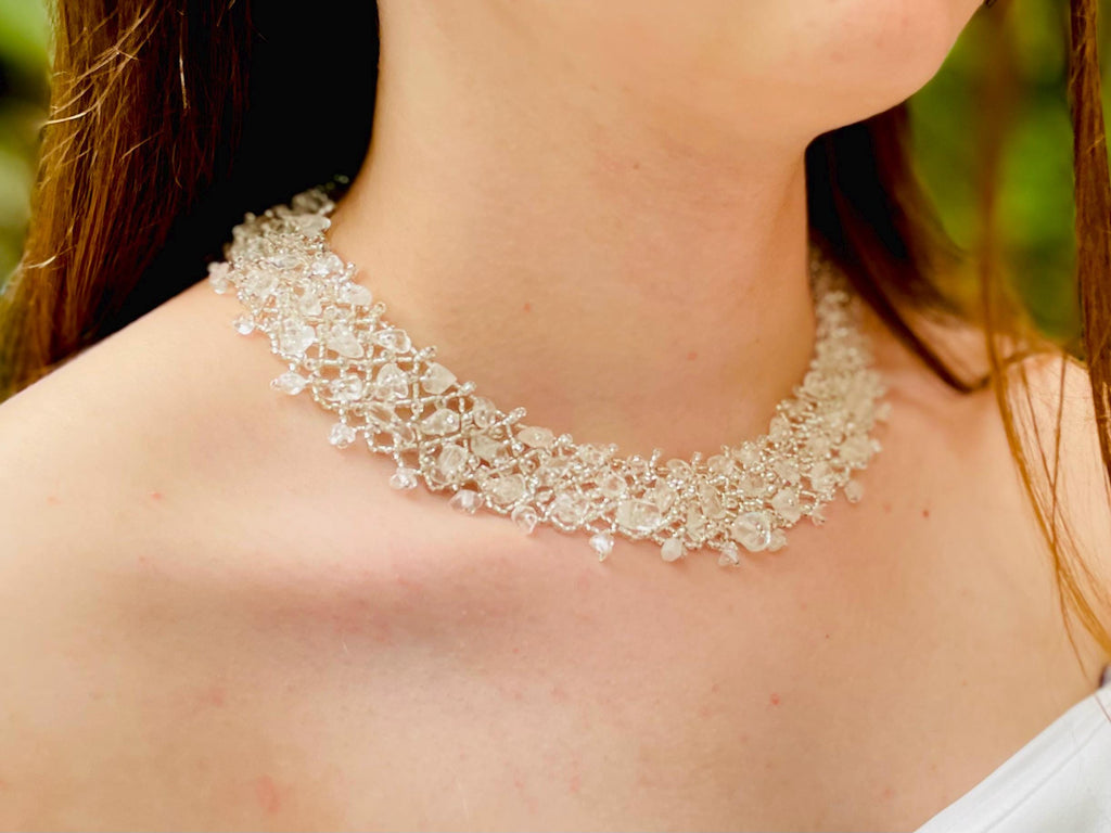 Crystal Bridal Choker: Raw Quartz Victorian Wedding Beaded Necklace Collar