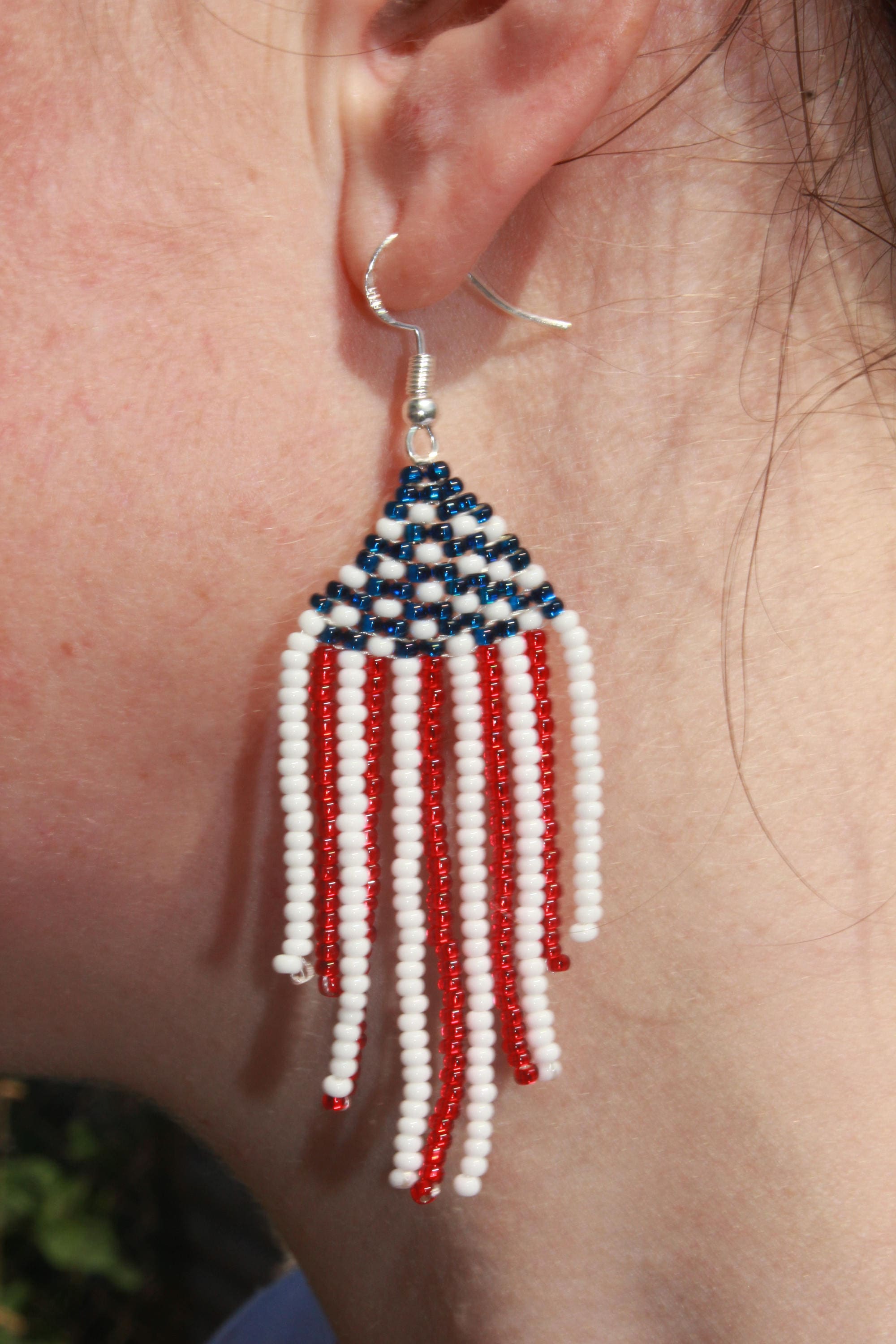 4th july earrings patriotic jewelry for women usa jewelry patriotic seed bead earrings Labor Day gift idea teacher fourth of july earrings
