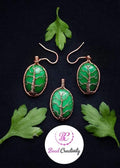 Green gemstone set pendant earrings mother birthday wire wrapped set green wedding set mother in law gift~luck necklaceChristmas clearance