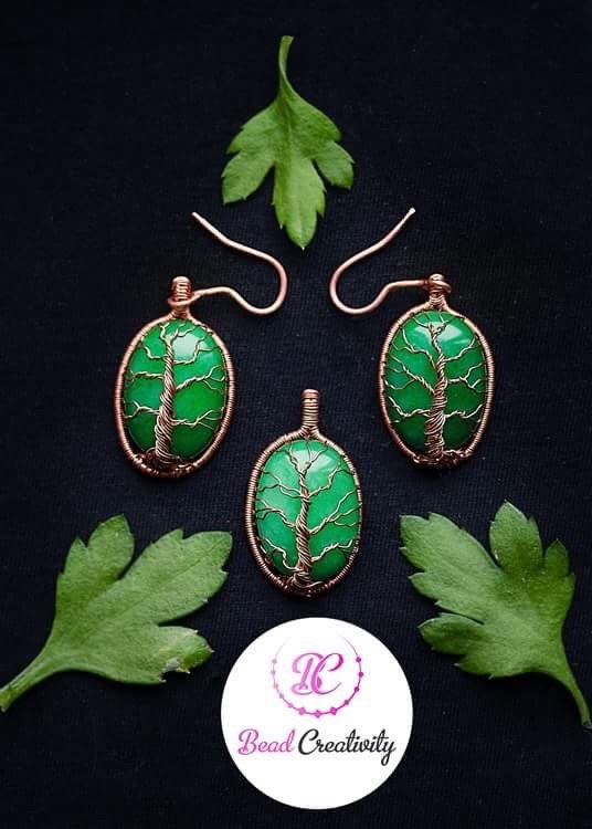 Green gemstone set pendant earrings mother birthday wire wrapped set green wedding set mother in law gift~luck necklaceChristmas clearance