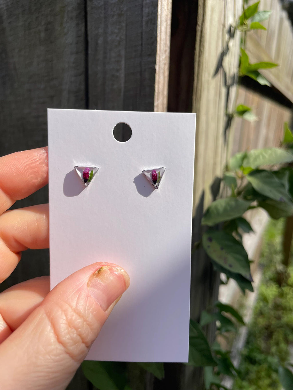 Pink Flower Stud Earrings Gold/Silver: Real Sweat Pea April Birthflower Resin Jewelry Gift Mothers Day