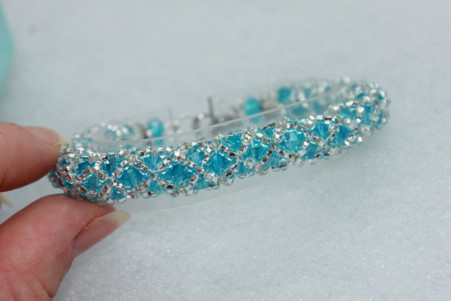Sky blue Swarovski crystal bracelet birthday gift Christmas holiday gift for wife Girlfriend handmade beaded bangle for bride bridesmaids