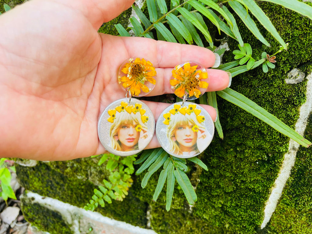 Taylor Swift Earrings: Real Sunflower August Birth Flower Jewelry