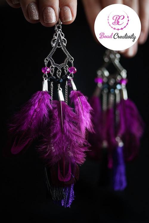 Gothic Black Feather Dangle Earrings: Chain & Spike, Halloween Jewelry